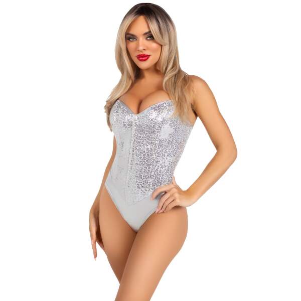 Leg Avenue - Body - Pailletten - Wetlook - Zilver - Afbeelding 2