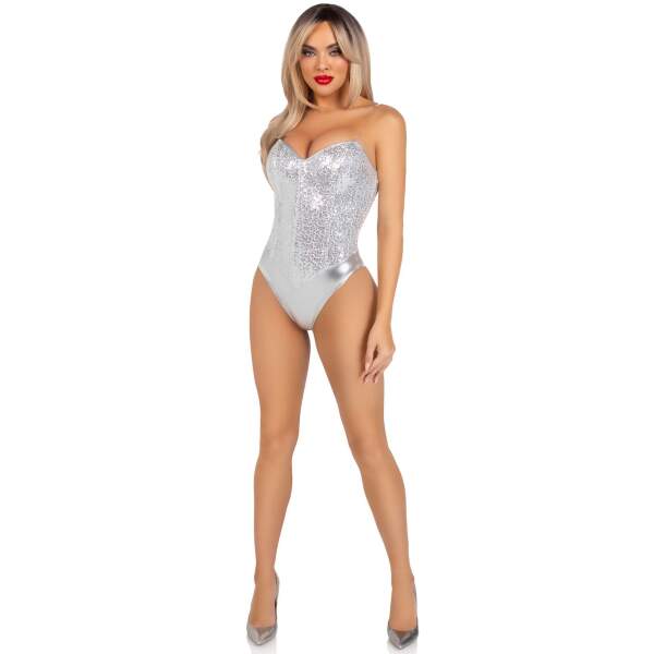 Leg Avenue - Body - Pailletten - Wetlook - Zilver - Afbeelding 3