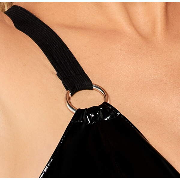 Black Level - Mini Jurkje - Halter Top - Ruches - Lak - Zwart - Afbeelding 5