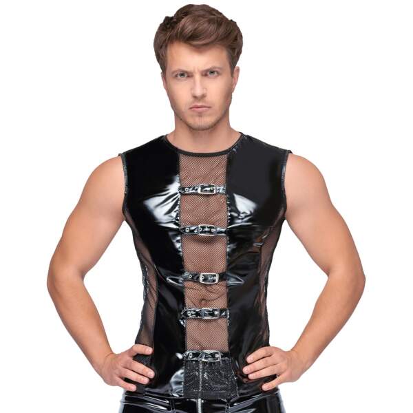 Black Level - Lak Shirt - Gespen - Visnet - Lak - Zwart - Afbeelding 2