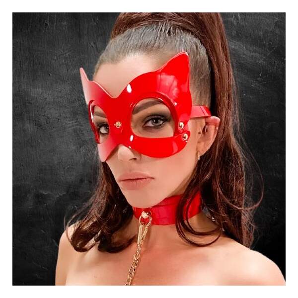Kinky Diva - Cat Mask - BDSM - Lak- Verstelbaar - Rood - Goud