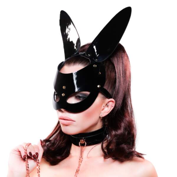 Kinky Diva - Bunny Mask - BDSM - Lak - Verstelbaar - Zwart- Goud - Afbeelding 2