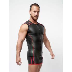 Mouwloos Shirt met Rits Rood Neopreen - Mr. B