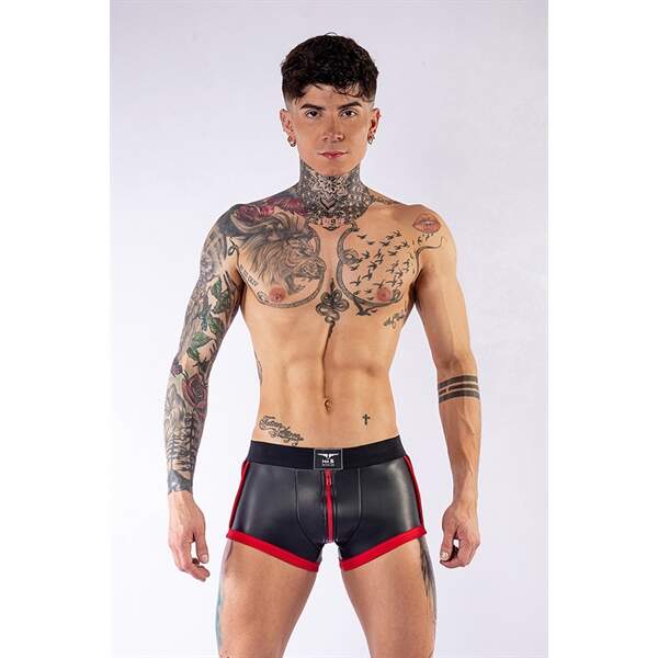 Mr. B - Short - 3-zijdige Rits - Rode Banen - Neopreen - Zwart