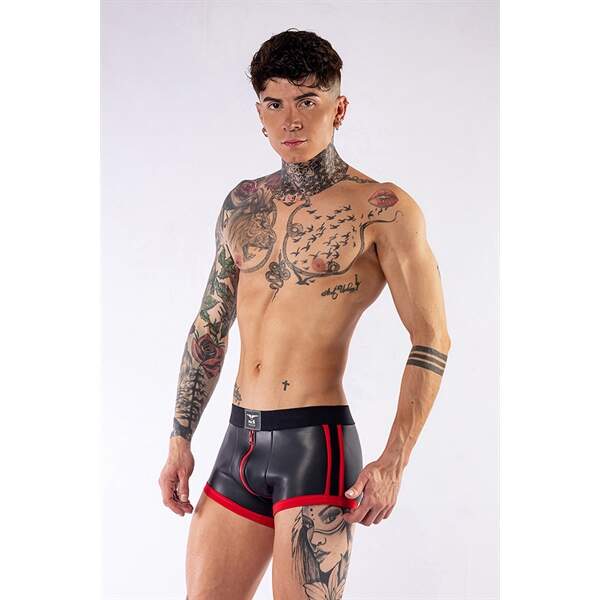 Mr. B - Short - 3-zijdige Rits - Rode Banen - Neopreen - Zwart - Afbeelding 2