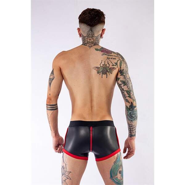 Mr. B - Short - 3-zijdige Rits - Rode Banen - Neopreen - Zwart - Afbeelding 3