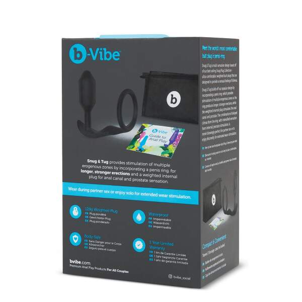 b-Vibe - Snug  & Tug - Butt Plug en Cockring - Siliconen - Zwart - Afbeelding 7