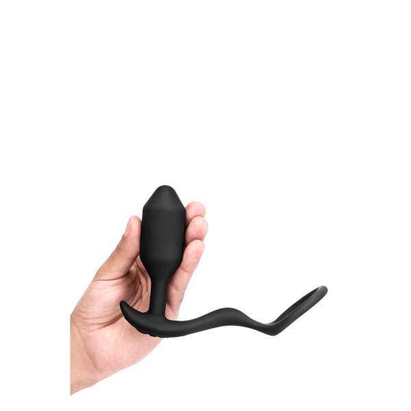 b-Vibe - Vibrating Snug  & Tug - Vibrerende Butt Plug en Cockring - Siliconen - Zwart Maat M - Afbeelding 5