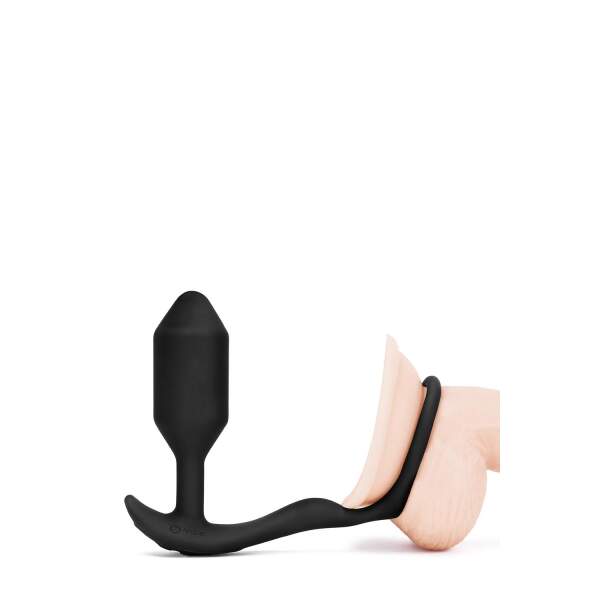 b-Vibe - Vibrating Snug  & Tug - Vibrerende Butt Plug en Cockring - Siliconen - Zwart Maat M - Afbeelding 4
