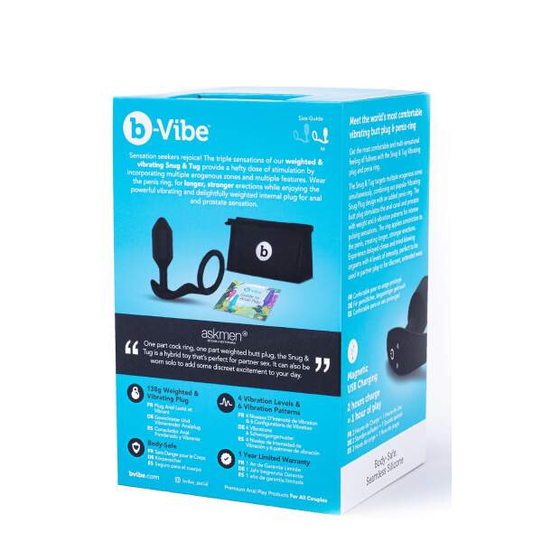 b-Vibe - Vibrating Snug  & Tug - Vibrerende Butt Plug en Cockring - Siliconen - Zwart Maat M - Afbeelding 7