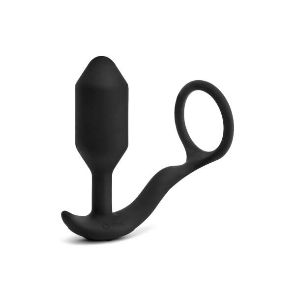 b-Vibe - Vibrating Snug  & Tug - Vibrerende Butt Plug en Cockring - Siliconen - Zwart Maat M - Afbeelding 3