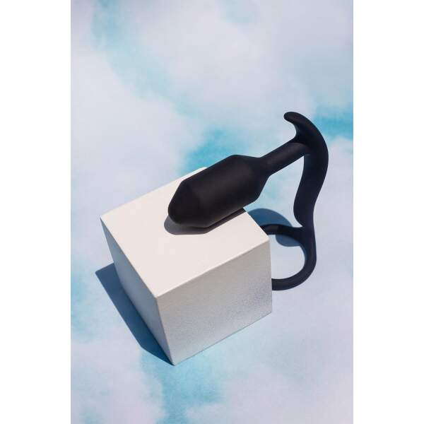b-Vibe - Vibrating Snug  & Tug - Vibrerende Butt Plug en Cockring - Siliconen - Zwart Maat M - Afbeelding 2