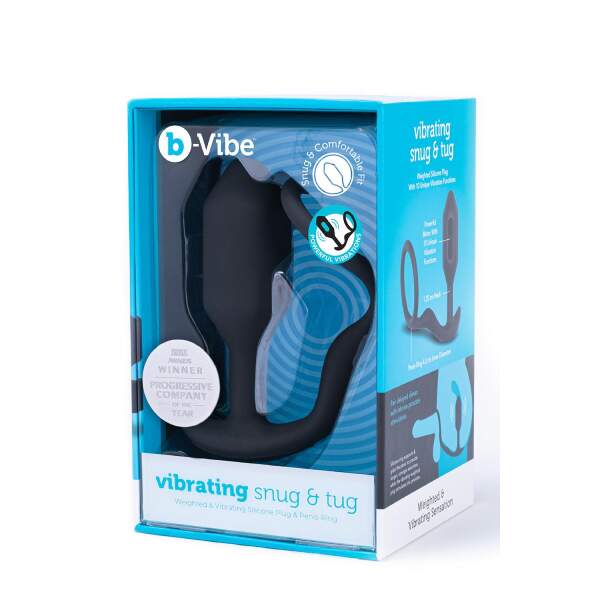b-Vibe - Vibrating Snug  & Tug - Vibrerende Butt Plug en Cockring - Siliconen - Zwart Maat M - Afbeelding 6
