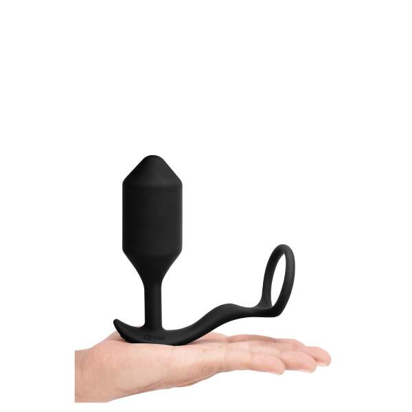 b-Vibe - Vibrating Snug  & Tug - Vibrerende Butt Plug en Cockring - Siliconen - Zwart Maat XL - Afbeelding 4