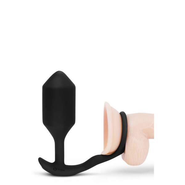b-Vibe - Vibrating Snug  & Tug - Vibrerende Butt Plug en Cockring - Siliconen - Zwart Maat XL - Afbeelding 2