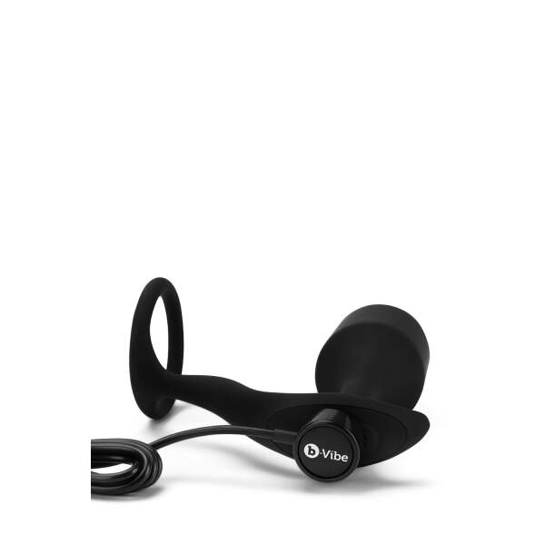 b-Vibe - Vibrating Snug  & Tug - Vibrerende Butt Plug en Cockring - Siliconen - Zwart Maat XL - Afbeelding 5