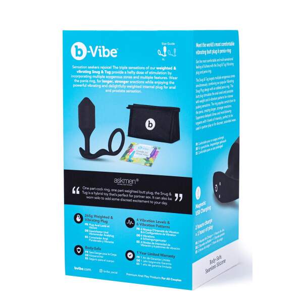 b-Vibe - Vibrating Snug  & Tug - Vibrerende Butt Plug en Cockring - Siliconen - Zwart Maat XL - Afbeelding 6