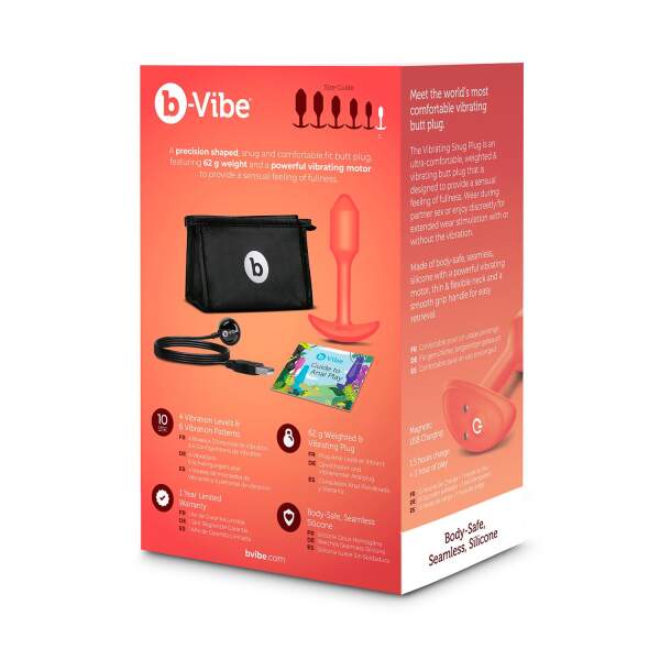 b-Vibe - Snug Plug 1 - Verzwaarde Butt Plug - Vibrerend - Siliconen - Oranje - Afbeelding 7