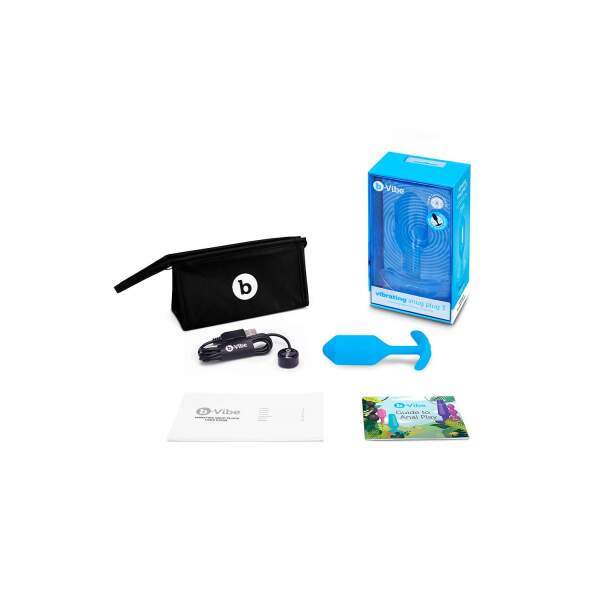 b-Vibe - Snug Plug 3 - Verzwaarde Butt Plug - Vibrerend - Siliconen - Blauw - Afbeelding 5