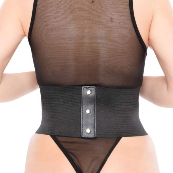 Kinky Diva - Waist Cincher - Underbuste Corset - 4 Gespen - Elastisch - PU-leer - Zwart - Afbeelding 3