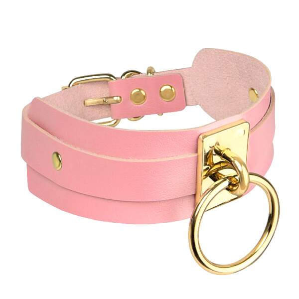 Kinky Diva - O-Ring Collar - Choker - BDSM - PU Leer - Roze - Goud - Afbeelding 3