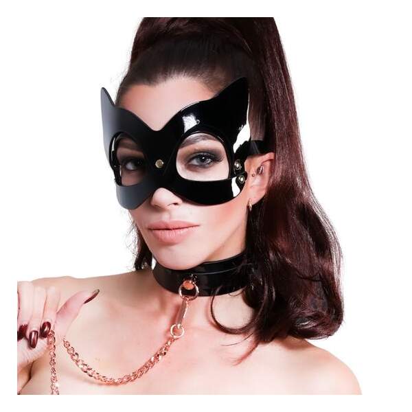 Kinky Diva - Cat Mask - BDSM - Lak - Verstelbaar - Zwart - Goud