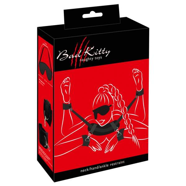 Bad Kitty - Bondage Set - Hand Pols Nek - Blinddoek - Zwart