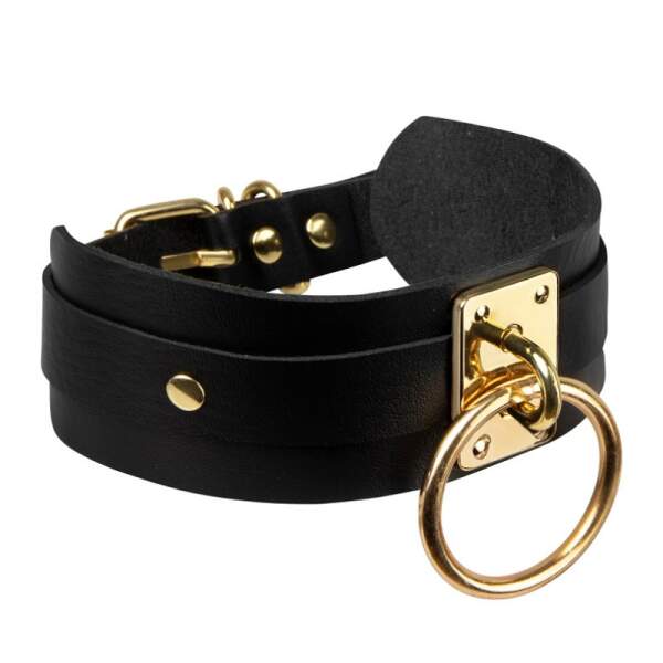 Kinky Diva - Collar - O-Ring - Choker - BDSM - PU Leer - Zwart - Goud - Afbeelding 2