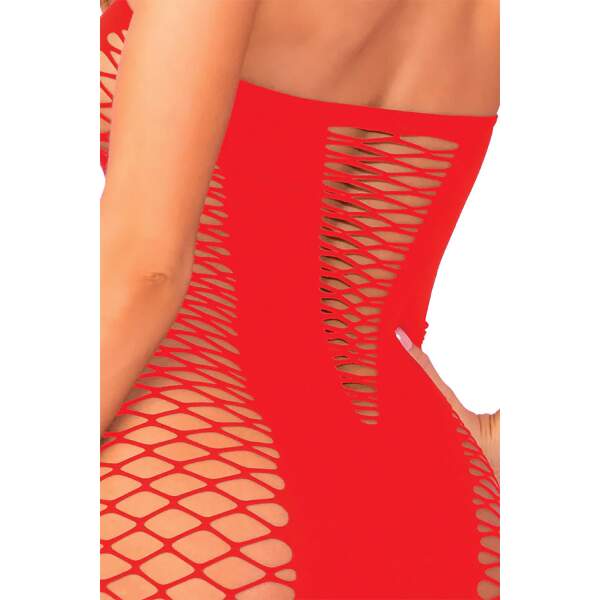 Pink Lipstick - Bodystocking Jurkje - Grove Visnet - Rood - Afbeelding 3
