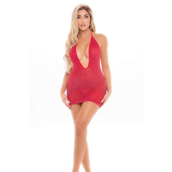 Pink Lipstick - Plunge Halter Dress - One Size - Rood