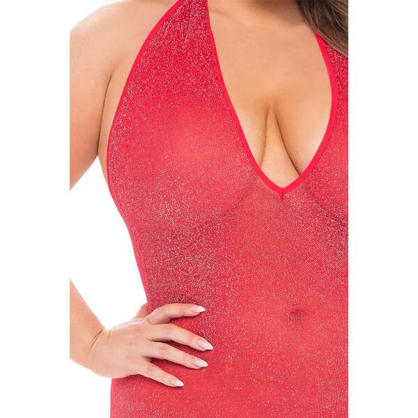 Pink Lipstick - Plunge Halter Dress - Plus Size - Rood - Afbeelding 3