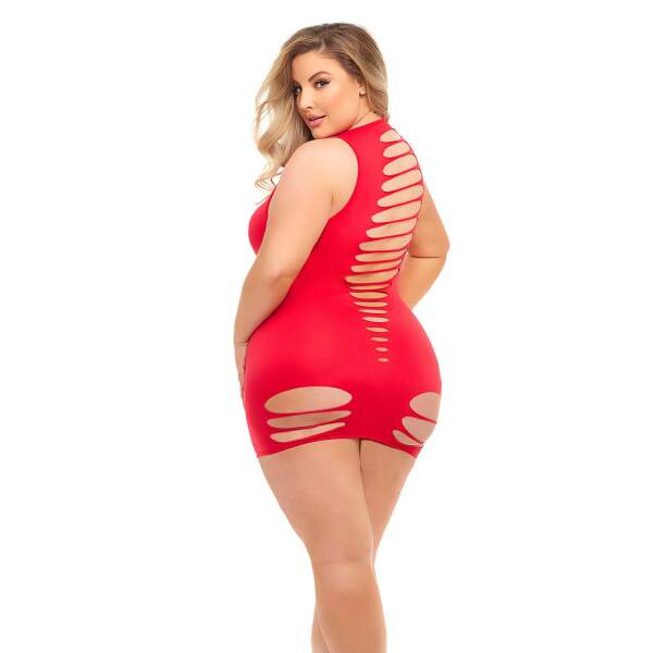 Pink Lipstick - Bodystocking Jurkje Ripped  - Tot 3XL - Lycra - Rood - Afbeelding 2