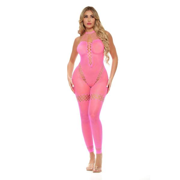 Pink Lipstick - Bodystocking - Visnet - Roze