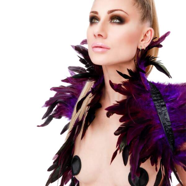 Kinky Diva - Feather Collar - Unisex  - Stola - Veren - Paars - Zwart