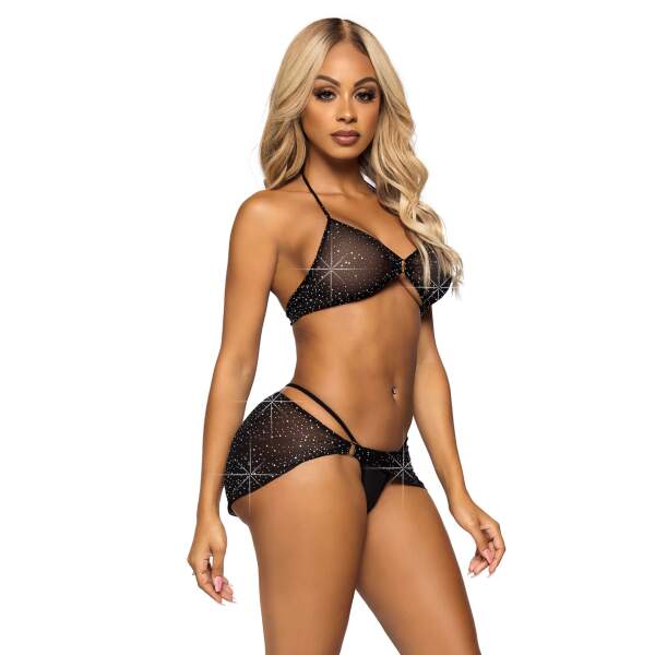 Leg Avenue - Gaas Top - G-string - Sarong - Strass - Zwart - Afbeelding 5