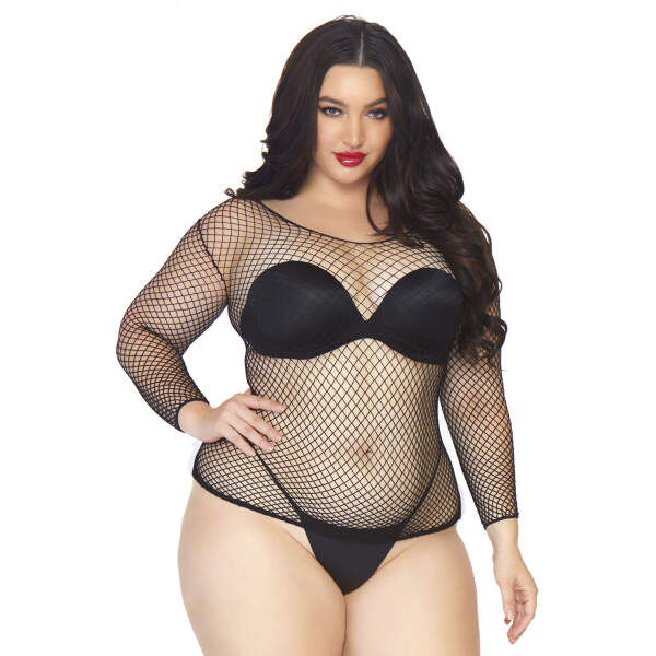 Leg Avenue - Top Visnet - Lange Mouw - Plus Size - Zwart