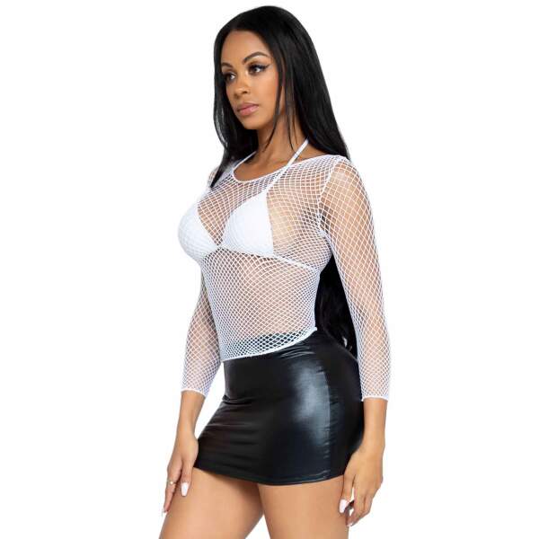 Leg Avenue - Top Visnet - Lange Mouw - Wit - Afbeelding 2