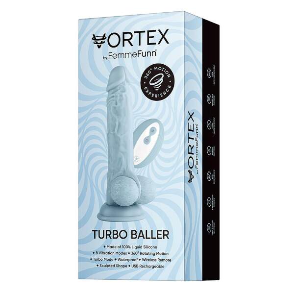 FemmeFun - Vortex - Cyber Dildo - Turbo Baller 2.0 - 360 graden Rotatie - 8 Vibratie Modi - Zuignap - Blauw - Afbeelding 7