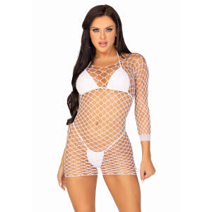 Leg Avenue - Bodystocking Jurkje - Visnet - Wit