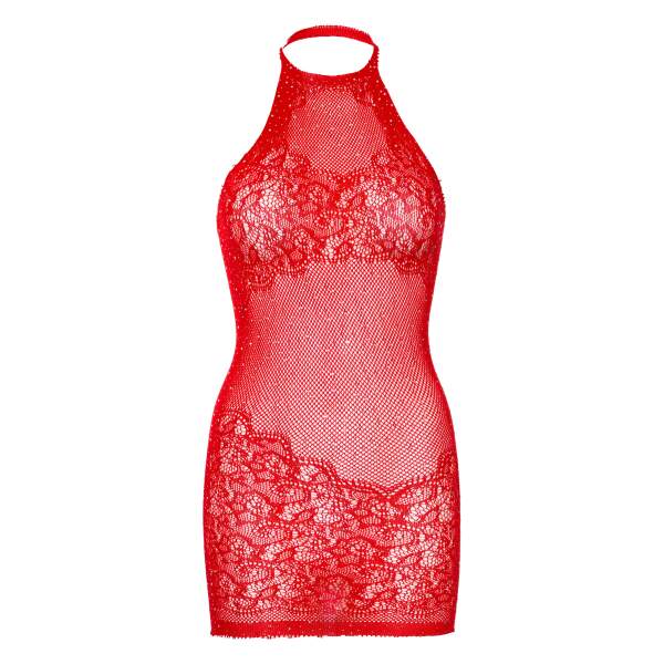 Leg Avenue - Bodystocking Jurkje - Strass - Visnet - Rood - Afbeelding 6