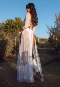 Maxi Skirt Gaas met Splitten Wit - Leg Avenue