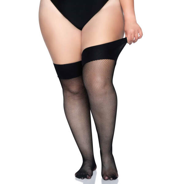 Leg Avenue - Visnet - Kousen - Met Brede Boord - Plus Size - Zwart - Afbeelding 4