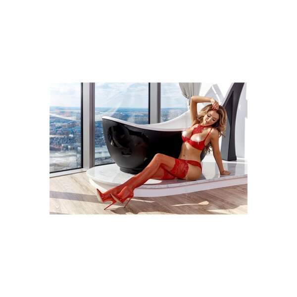 Axami - Provocative - Halve Cup BH - Choker - Kant - Rood - Afbeelding 3