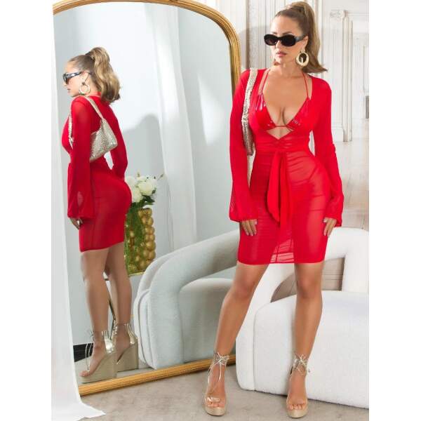 Koucla - Nissi Beach - Cover-Up Jurkje met Lange Mouw - Rood - Afbeelding 6