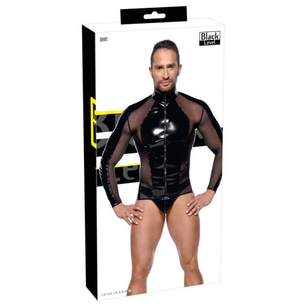 Black Level - Shirt - Lange Mouwen - Rits - Gaas Inzetten - Lak - Zwart - Afbeelding 6