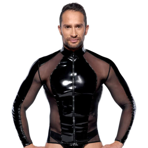 Black Level - Shirt - Lange Mouwen - Rits - Gaas Inzetten - Lak - Zwart - Afbeelding 2
