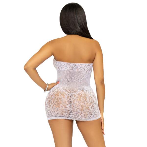 Leg Avenue - Bodystocking Jurkje - Strass - Visnet - Wit - Afbeelding 3