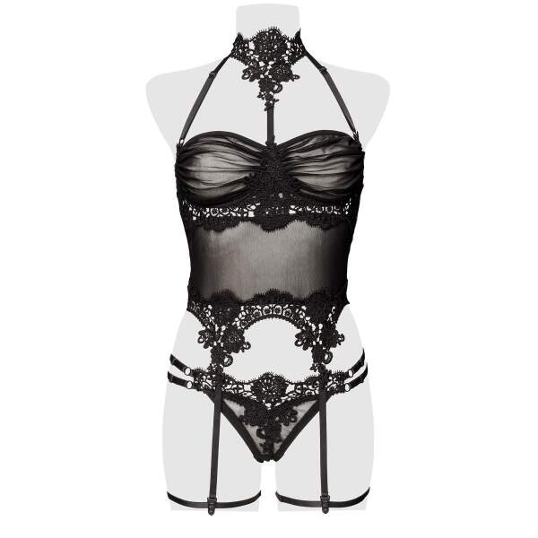 Grey Velvet - Bustier - Jarretel - Gaas - Zwart - Afbeelding 5