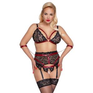 Cottelli Collection - Jarretel Set Curves- Kant - Rood - Zwart