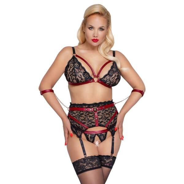 Cottelli Collection - Jarretel Set Curves- Kant - Rood - Zwart